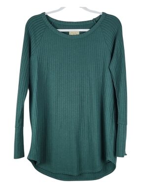 Chaser Teal Waffle Knit Sweater Size M | Textured Long Sleeve Top | Casual Cozy